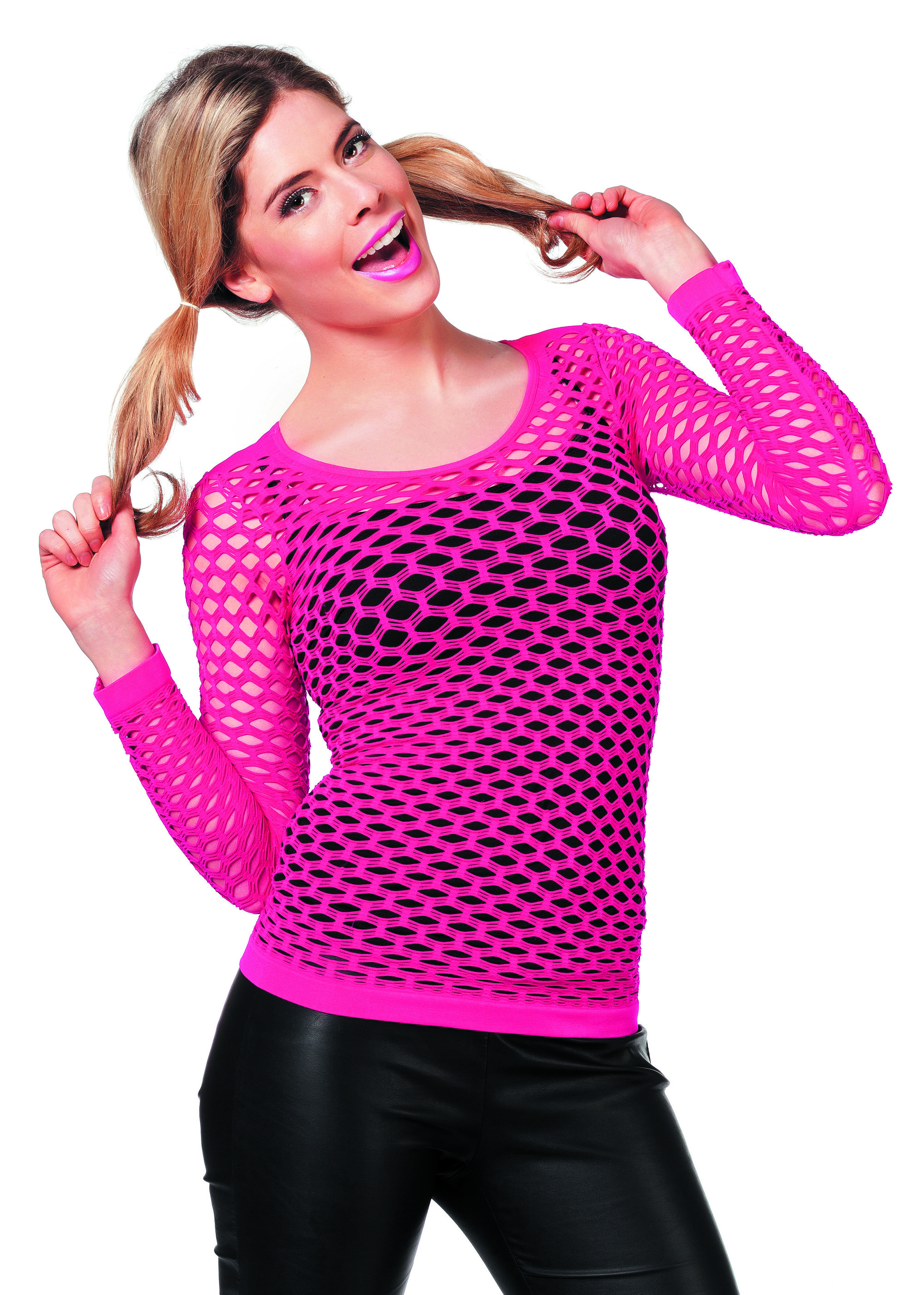 Spannend Netshirt Lange Mouw Roze Vrouw