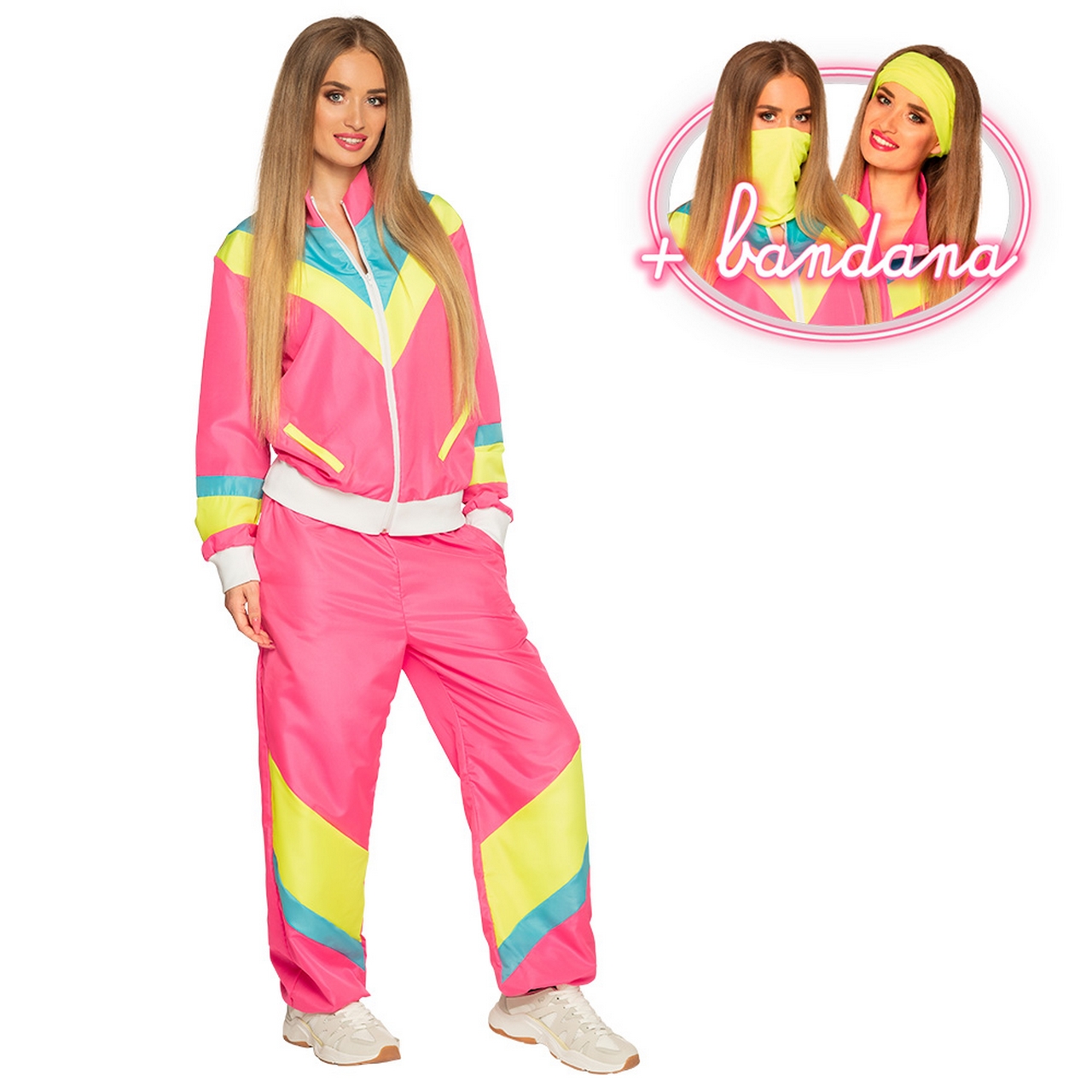 Trainingspak Retro Babe Neonroze Vrouw Kostuum