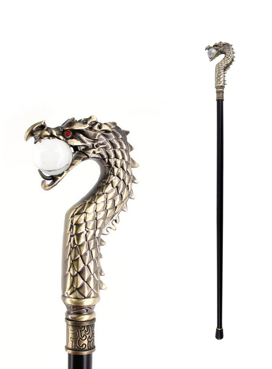 Metal Cane Dragon With Ball