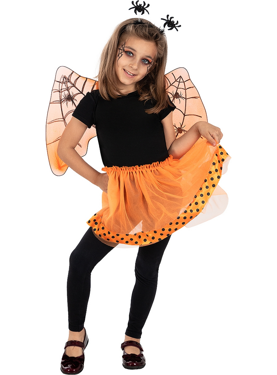 Oranje Halloween Spidergirl Set