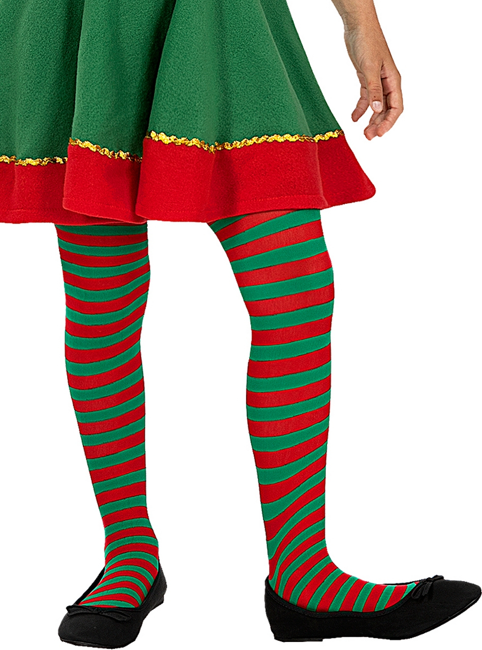 Groen Rood Gestreepte Panty Hulpje Van De Kerstman Kind