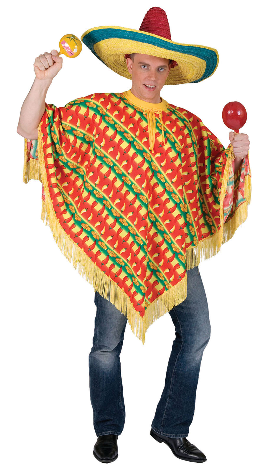 Orale Amigo Poncho Geel Groen Rood Kostuum