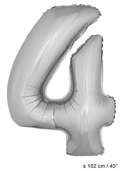 Folie Cijfer Ballon Nummer 4 Zilver XL 102cm (Leeg)