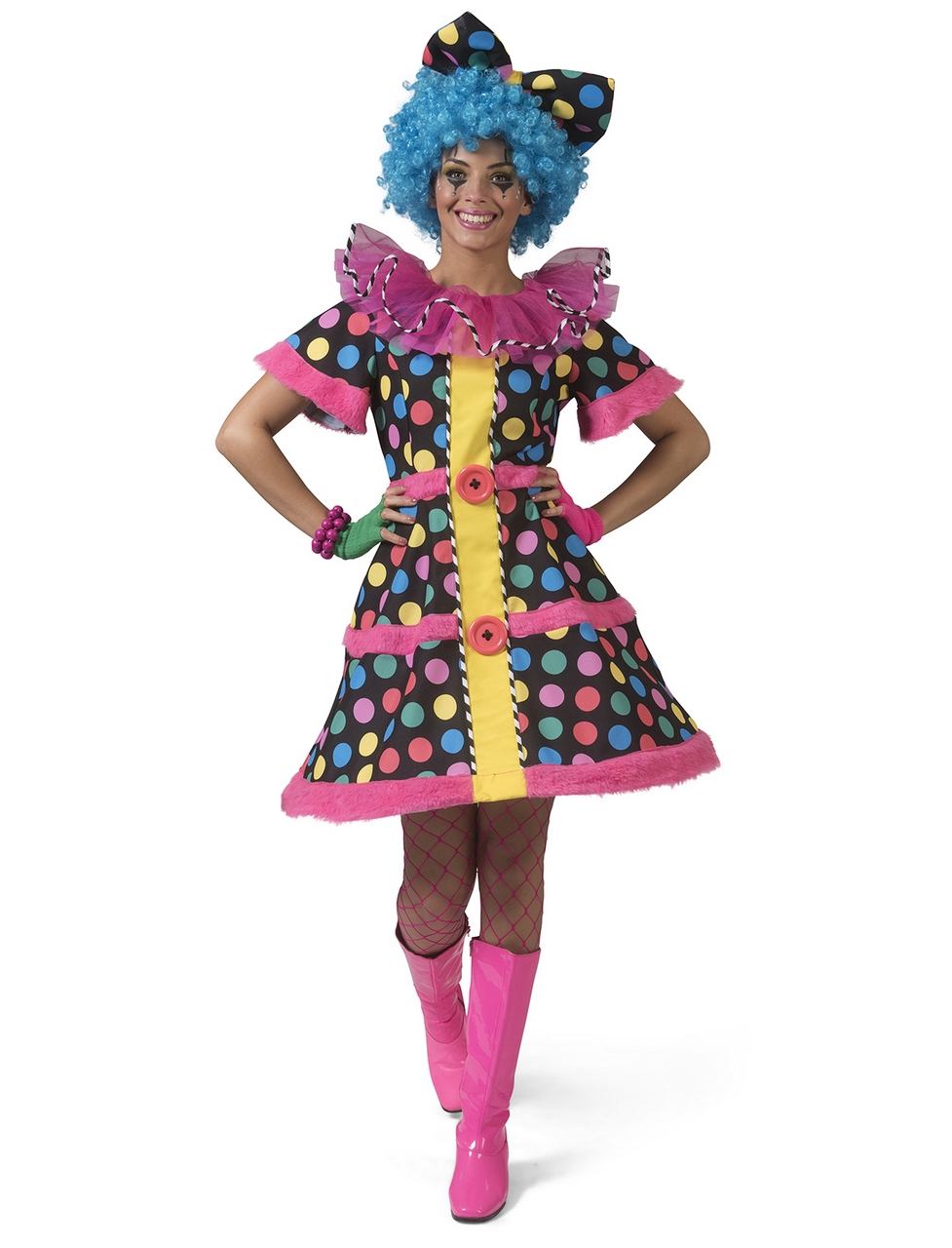 Hotty Dotty Multicolor Regenboog Stippen Clown Vrouw Kostuum