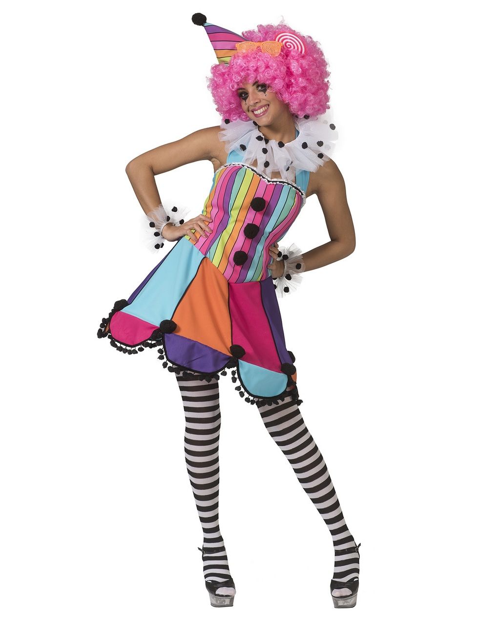 Lollige Clown Circus Regenboog Vrouw Kostuum