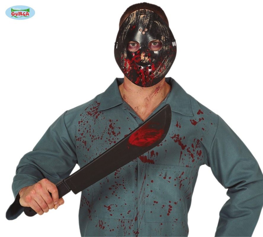 Bloedspetter Halloween Masker En Machete 54 Centimeter