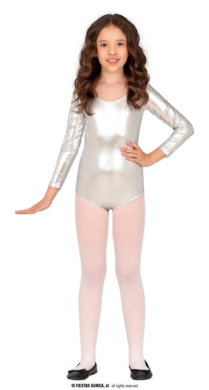 Gymnastiek Metallic Bodysuit Kind Zilver Meisje Kostuum