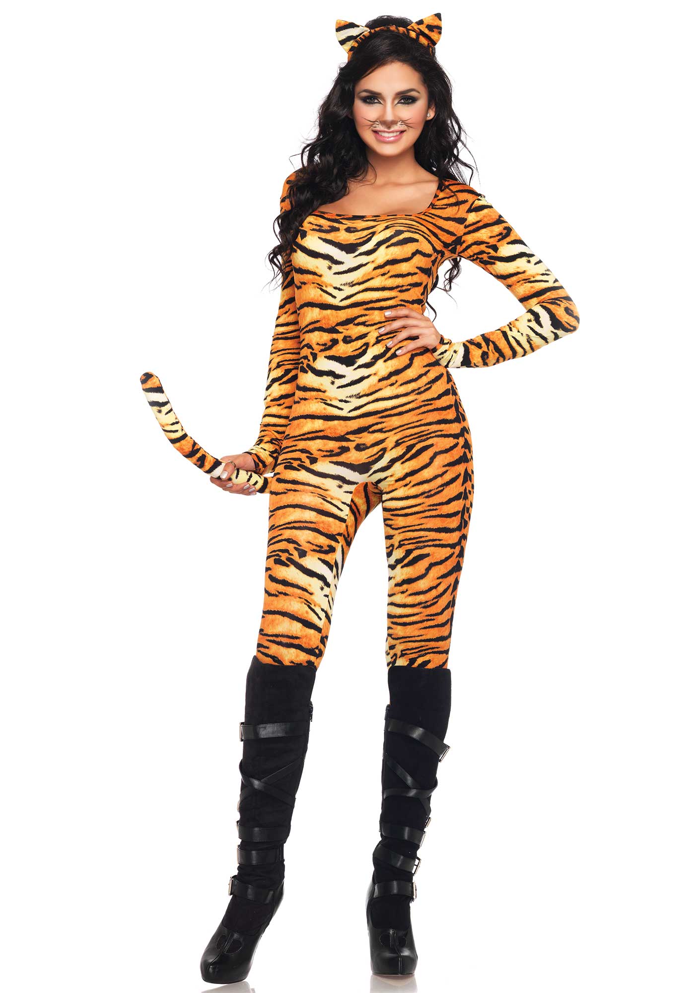 Sexy Tijger Catsuit Met Staart Vrouw Kostuum