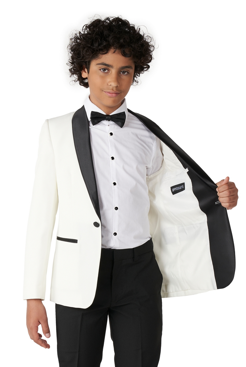 Classy Pearly White Opposuit Jongen Kostuum