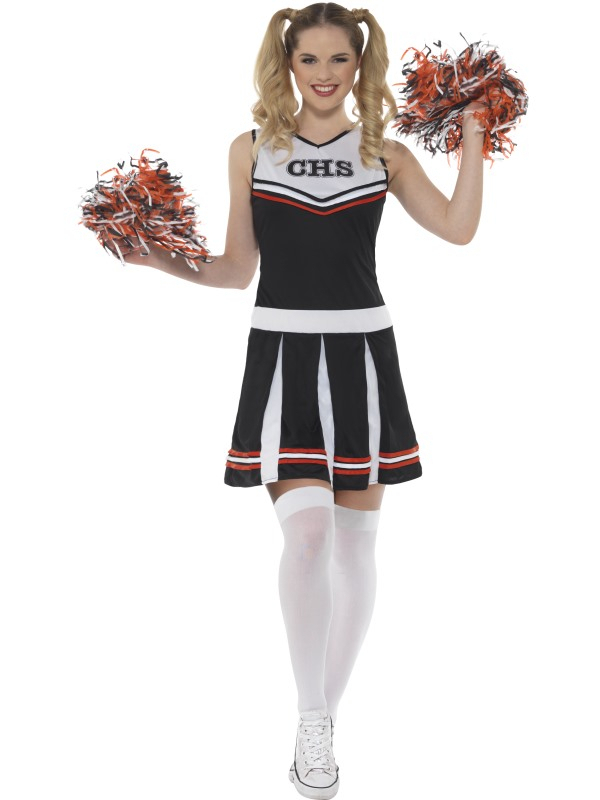 Zwart Go Highschool Cheerleader Vrouw Kostuum