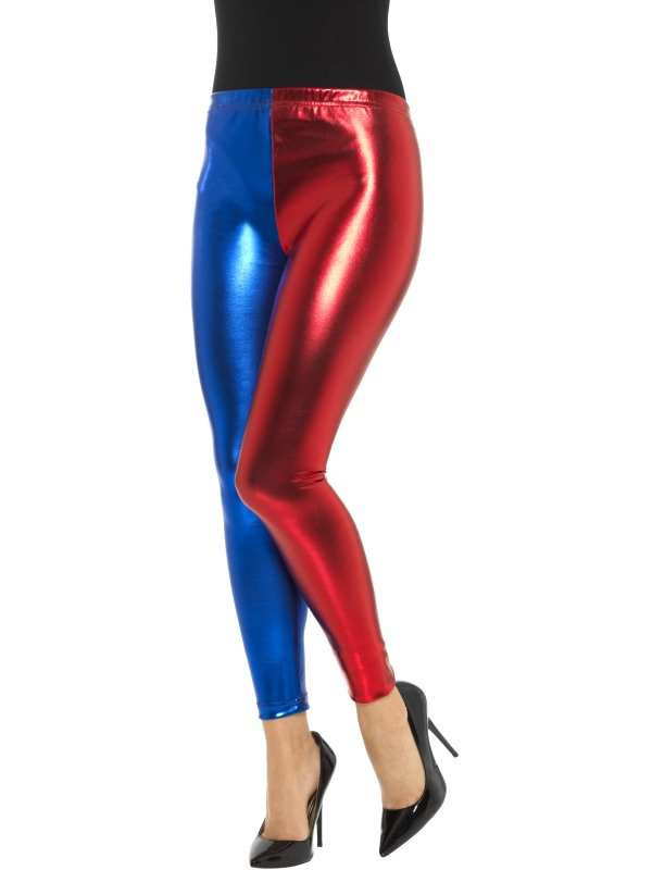 Metallic Harlekijn Cosplay Legging Blauw Rood Vrouw