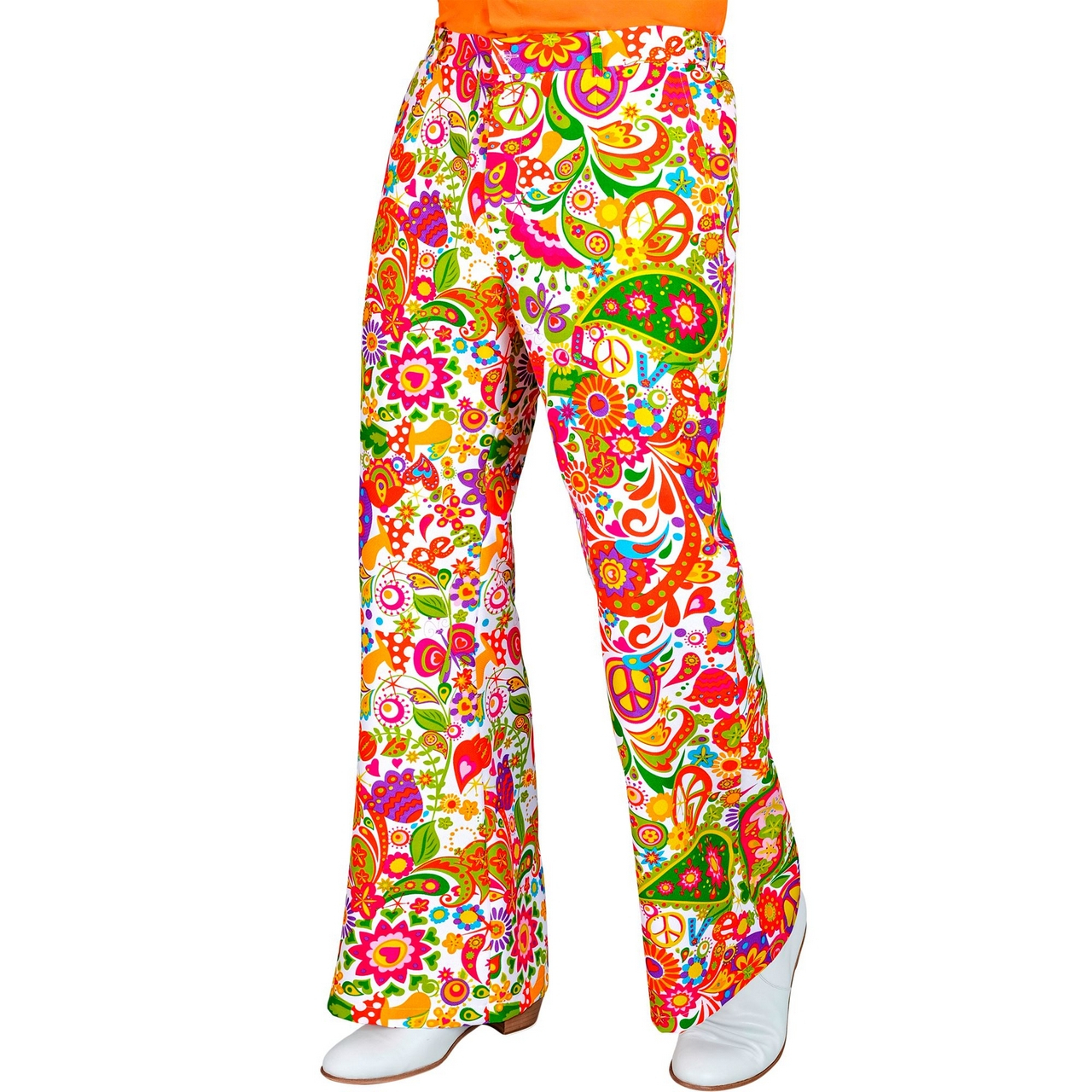 Super 60s Peace And Flower Wijde Pijpen Broek Man