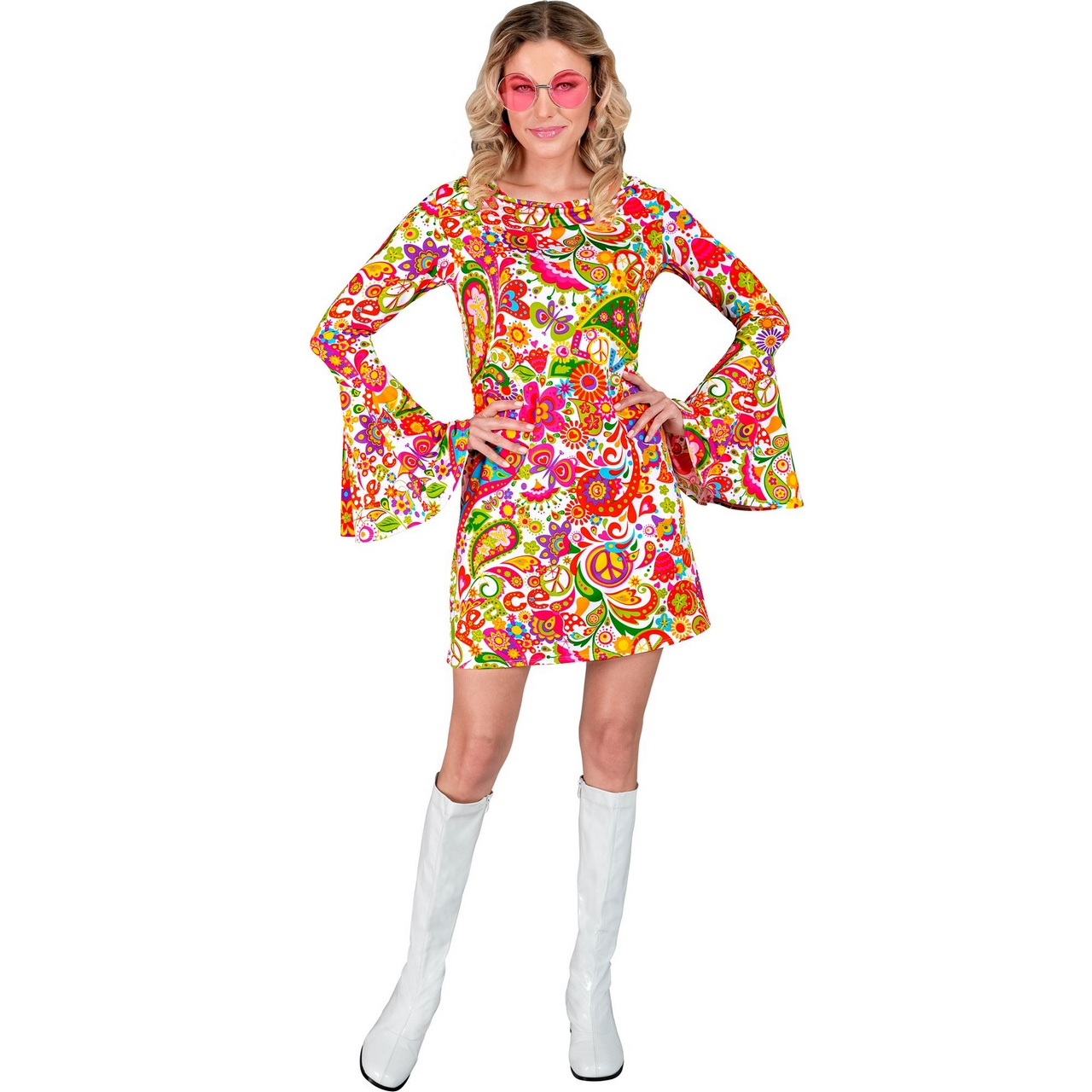 Super 60s Peace And Flower Jurk Vrouw