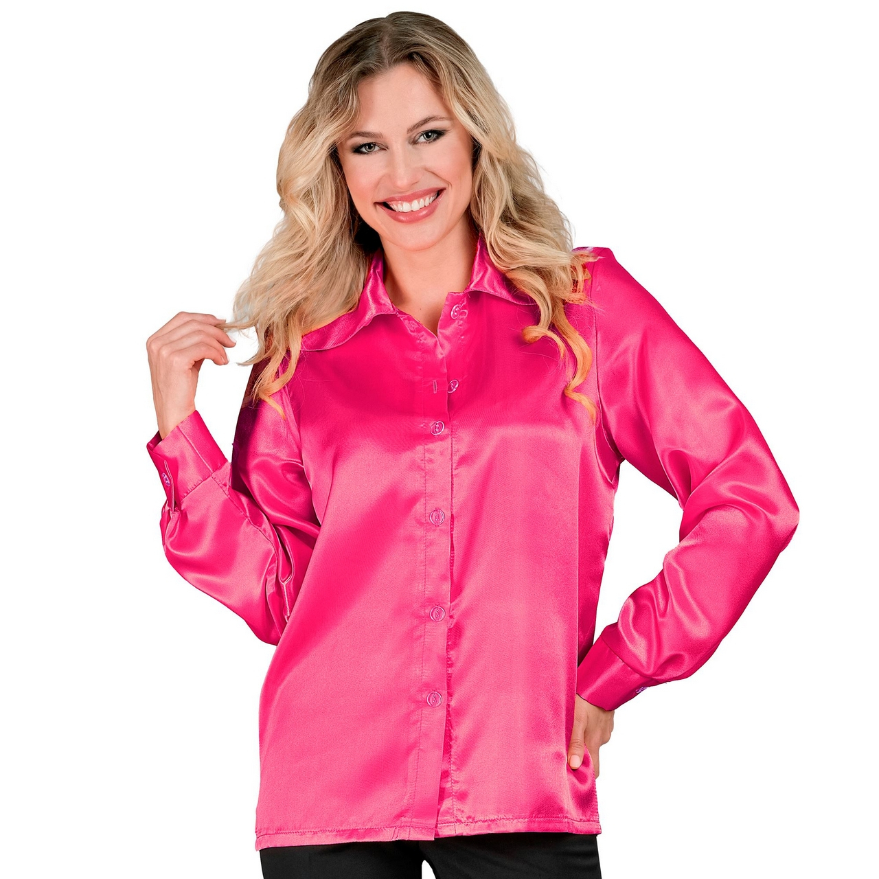 Jaren 70 Blouse Satijn Roze Vrouw