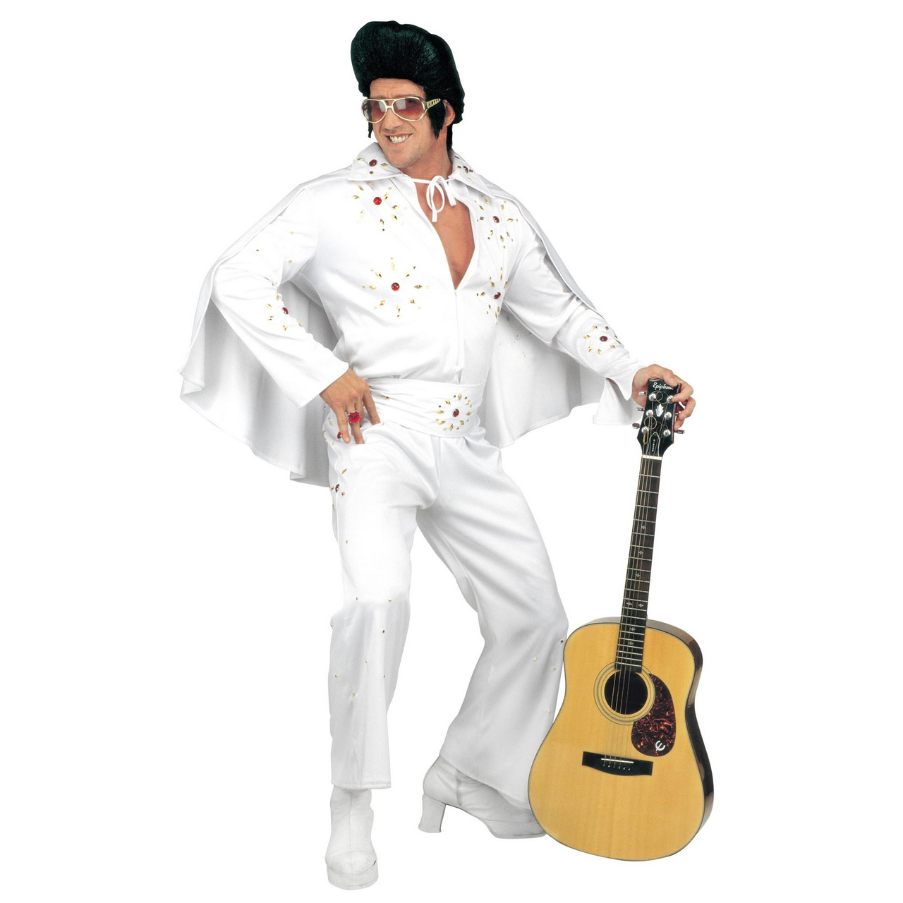 King Of Rock, Zeer Luxe Uitvoering White Elvis Kostuum Man