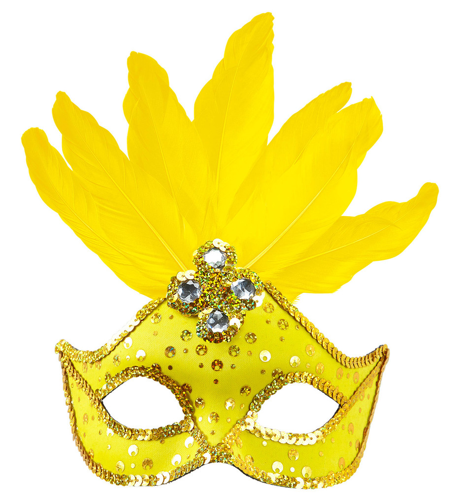 Samba Oogmasker Brazilie Met Veren En Parels, Neon Geel