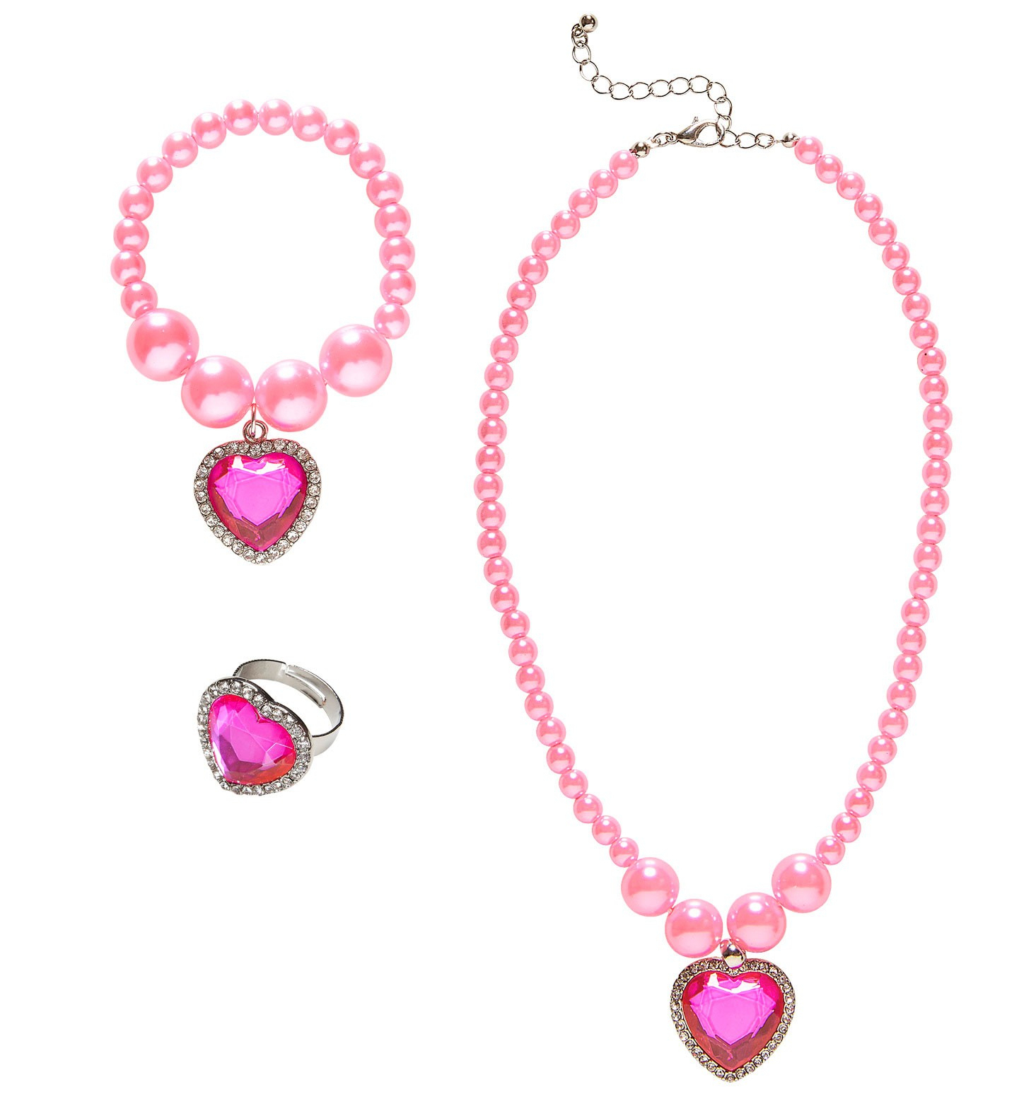 Prinses Ketting Armband Ring Strass Hart Roze