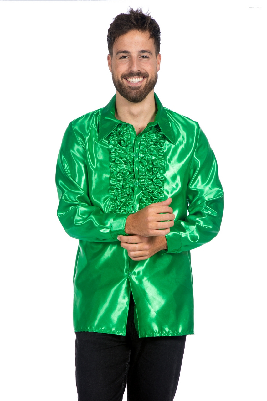 Groene Ruchesblouse Satijn Foute Disco