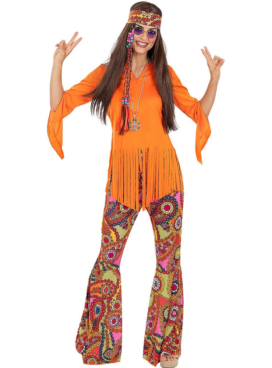 Happy Camper Oranje Hippie Vrouw Kostuum