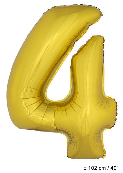 Folie Cijfer Ballon Nummer 4 Goud XL 102cm (Leeg)