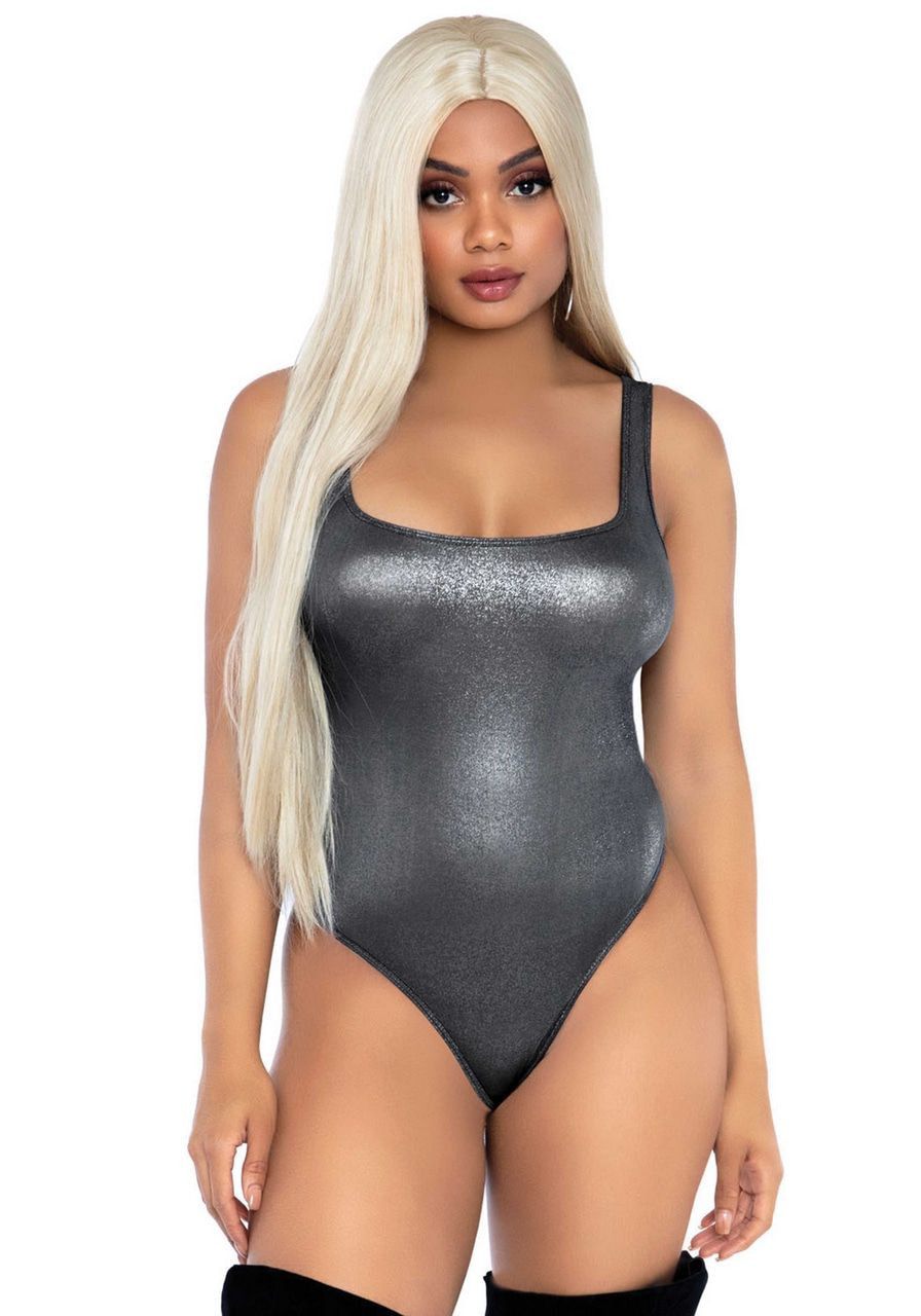 Zilveren Spandex String Bodysuit Vrouw