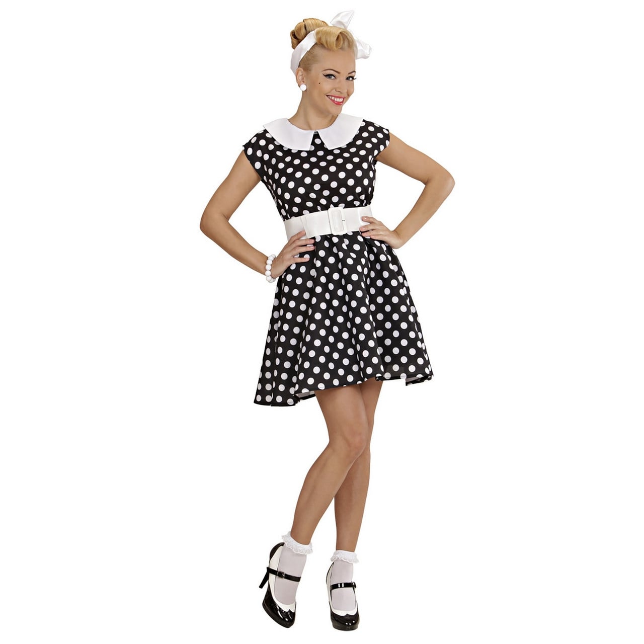 Jurk 50s Met Petticoat, Zwart Ms Diner Kostuum Vrouw