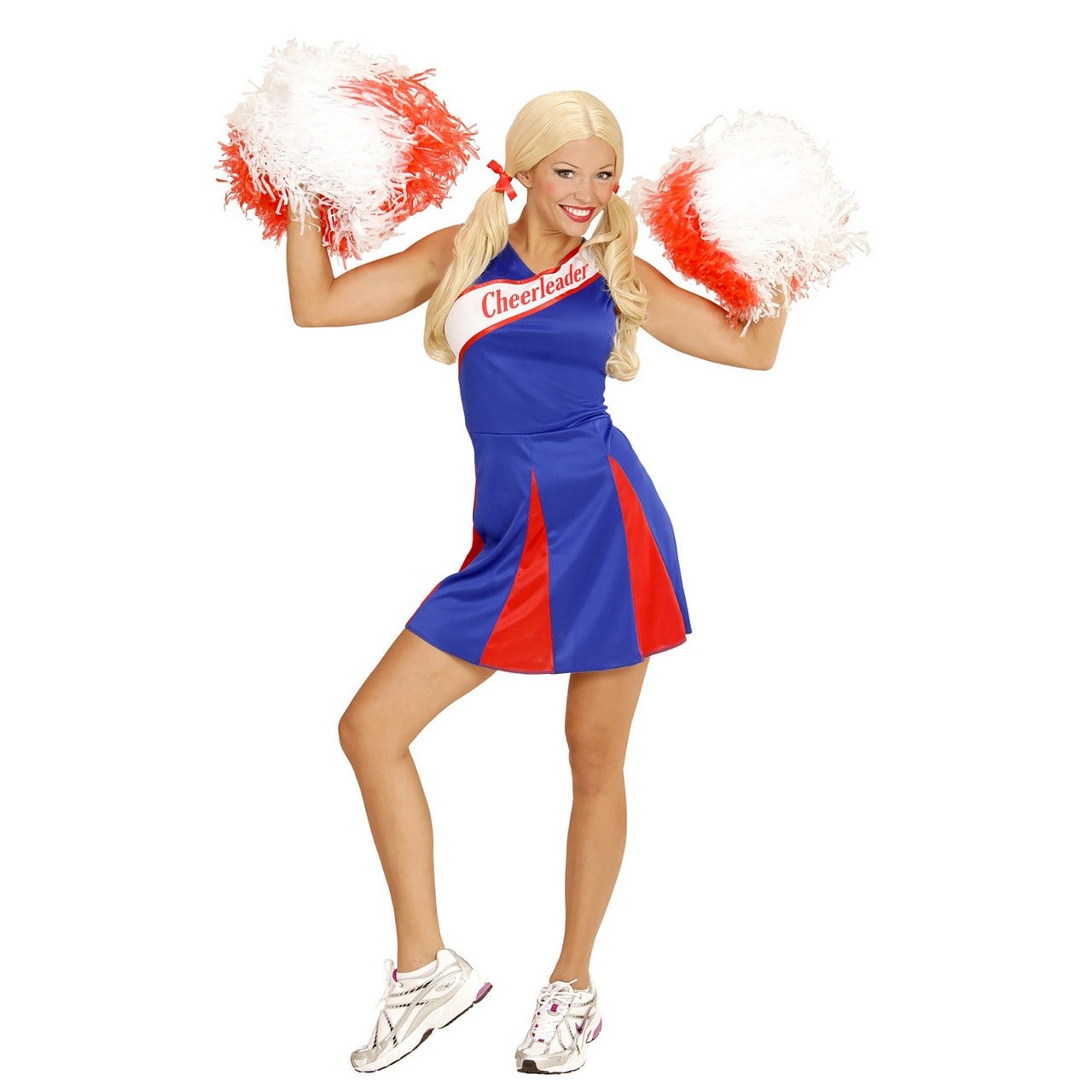 Amerikaanse Cheerleader Blauw / Rood Vrouw Kostuum