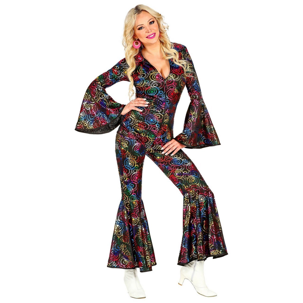 Hippie Draaien In De Disco Jaren 70 Stippen Jumpsuit Vrouw Kostuum