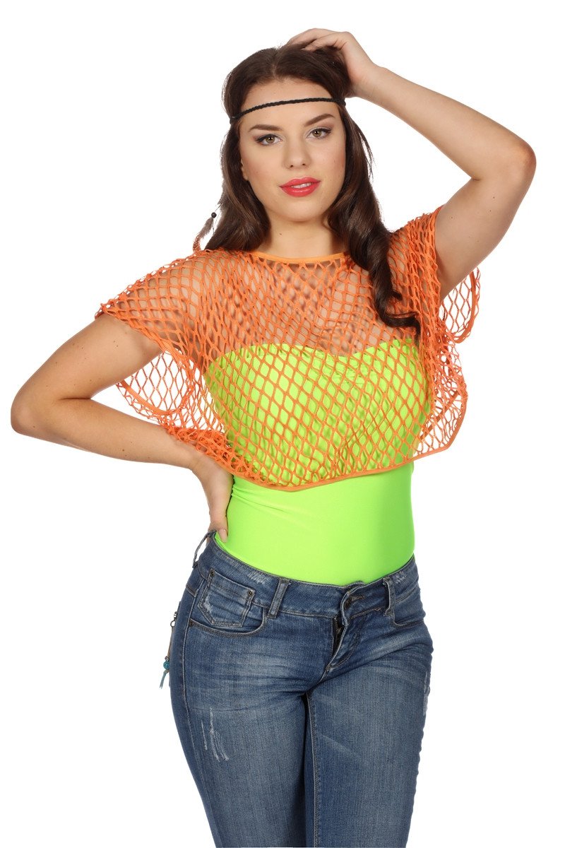 Disco Visnetshirt Neonoranje Vrouw