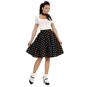 Black Lady 50s Rock And Roll Rok Met Nekband, Zwarte Stippen Vrouw Kostuum