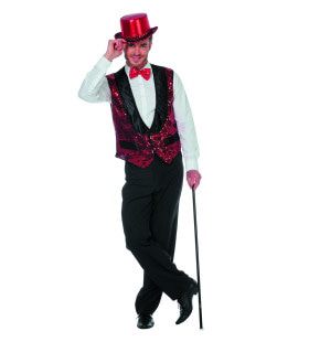 Circus Omroeper Vest Pailletten Rood Man