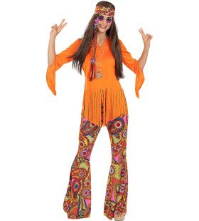 Happy Camper Oranje Hippie Vrouw Kostuum