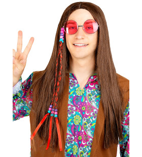 Bruine Lange Hippie Pruik Johnny