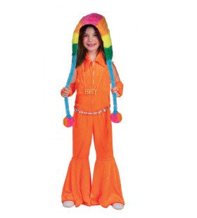 Neon Oranje Overall Wijde Pijpen 60s Meisje Kostuum