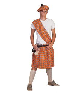 Oranje Schotse Highlander Tartan Man Kostuum