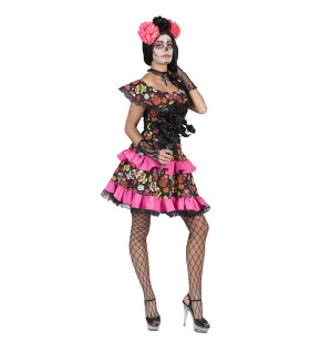 Zwart Roze Day Of The Dead Muerto Miranda Vrouw Kostuum