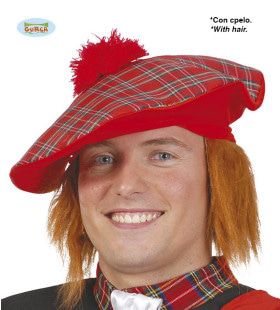 Schotse Tartan Baret Met Rood Haar