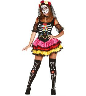 Fleurige Day Of The Dead Dame Vrouw Kostuum