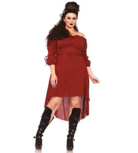 Sexy Historische Boerin Jurk Rood Plus Size Vrouw