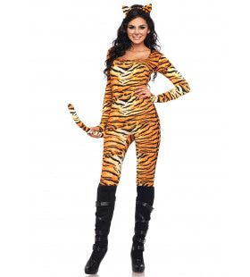 Sexy Tijger Catsuit Met Staart Vrouw Kostuum