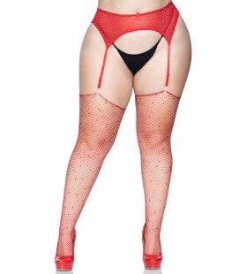 Visnet Stockings Met Strass Rood Plus Size