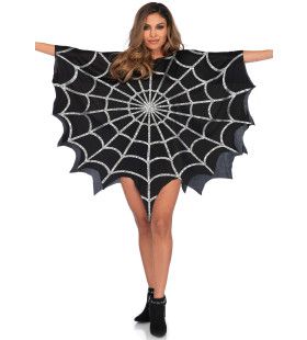 Zwarte Spinnenweb Poncho Met Glitters Vrouw