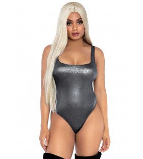 Zilveren Spandex String Bodysuit Vrouw