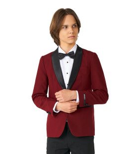 Teen Boys Hot Burgundy / Zwarte Broek Jongen Kostuum