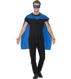 Blauwe Cape En Oogmasker Superheld Kostuum