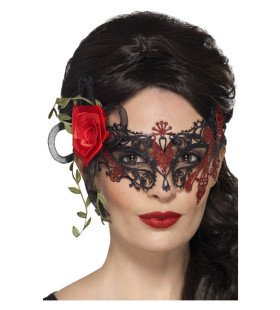 Day Of The Dead Romantische Rozen Masker - Kant