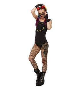 Zwart Smiley Raver Bodysuit Vrouw