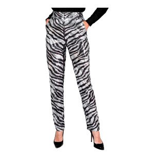 Pailletten Broek Zilver Zwart Zebra Strepen Vrouw