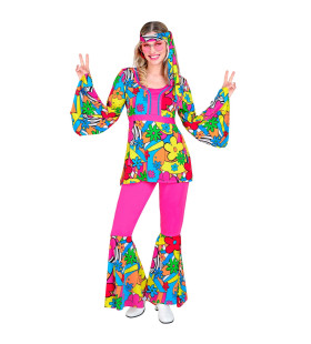 Happy Flower Hippie Jaren 60 Style Vrouw Kostuum