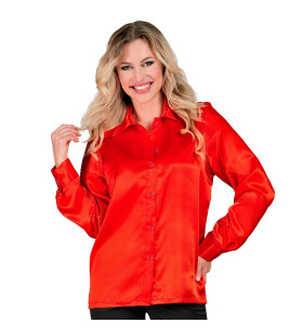 Jaren 70 Blouse Satijn Rood Vrouw Kostuum